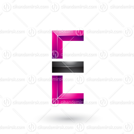 Magenta and Black Geometrical Glossy Letter E Vector Illustration