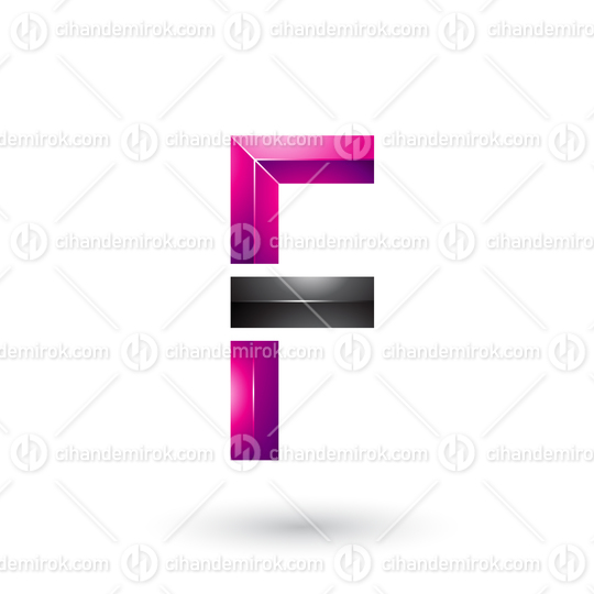 Magenta and Black Geometrical Glossy Letter F Vector Illustration