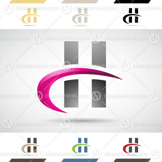 Magenta and Black Glossy Abstract Logo Icon of Letter H with a Swoosh and 2 Bars 