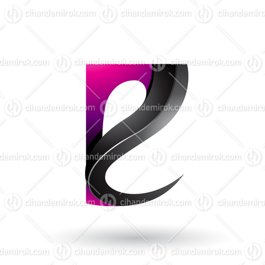 Magenta and Black Glossy Curvy Embossed Letter E