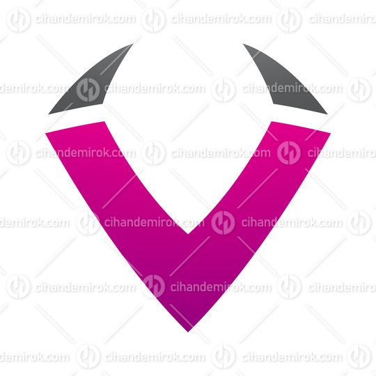 Magenta and Black Horn Shaped Letter V Icon