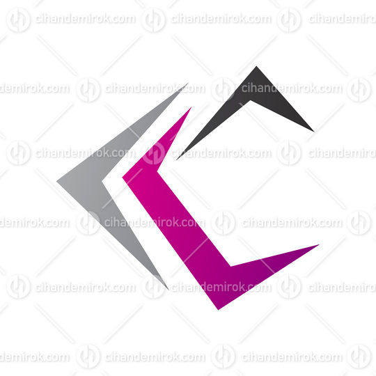 Magenta and Black Letter C Icon with Pointy Tips