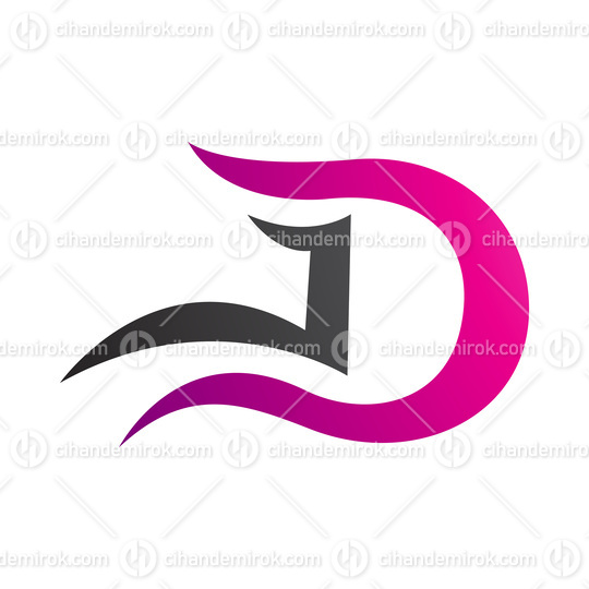 Magenta and Black Letter D Icon with Wavy Curves