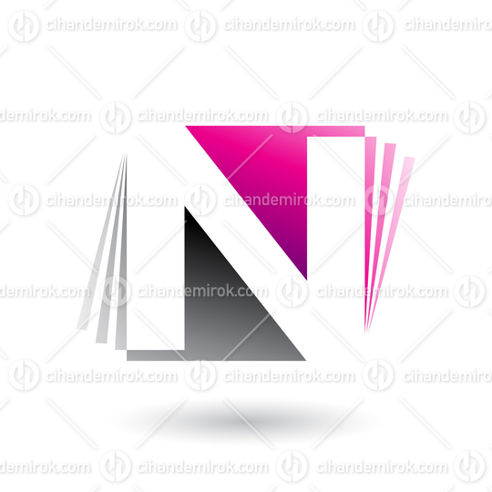 Magenta and Black Letter N with Vertical Stripes Vector Illustration 