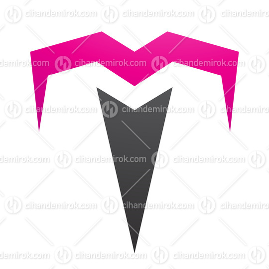 Magenta and Black Letter T Icon with Pointy Tips