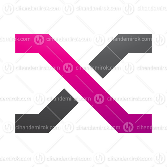 Magenta and Black Letter X Icon with Crossing Lines
