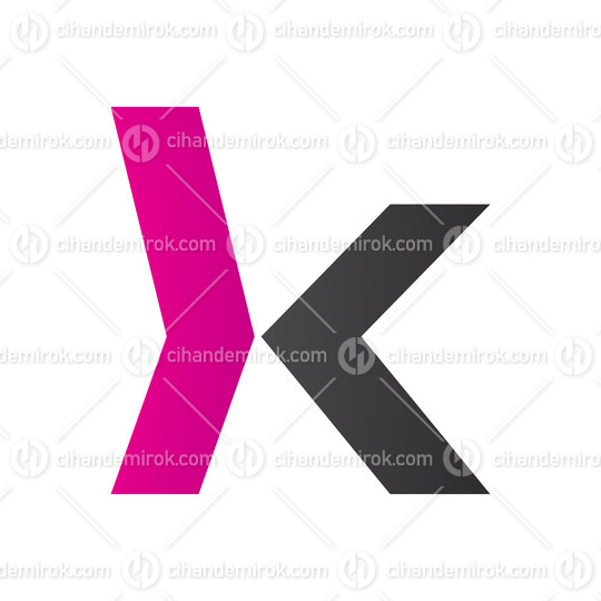 Magenta and Black Lowercase Arrow Shaped Letter K Icon