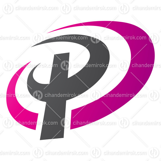 Magenta and Black Oval Shaped Letter P Icon