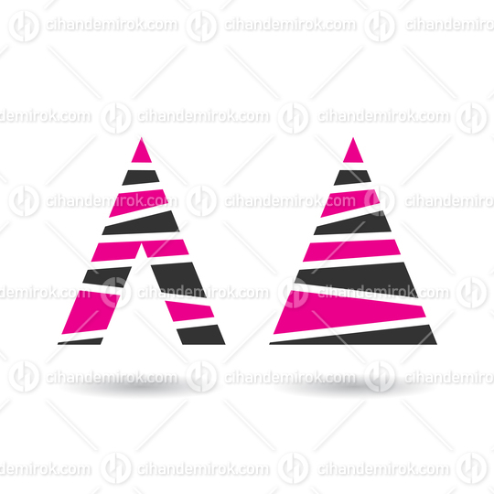 Magenta and Black Pine Tree Shaped Striped Icons for Letter A