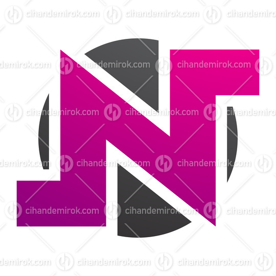 Magenta and Black Round Bold Letter N Icon