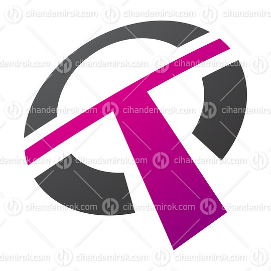 Magenta and Black Round Shaped Letter T Icon