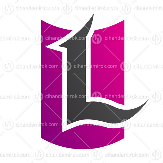 Magenta and Black Shield Shaped Letter L Icon