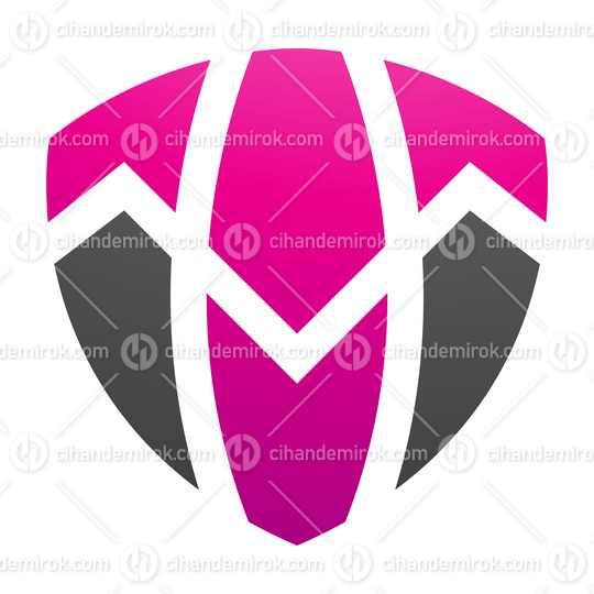Magenta and Black Shield Shaped Letter T Icon