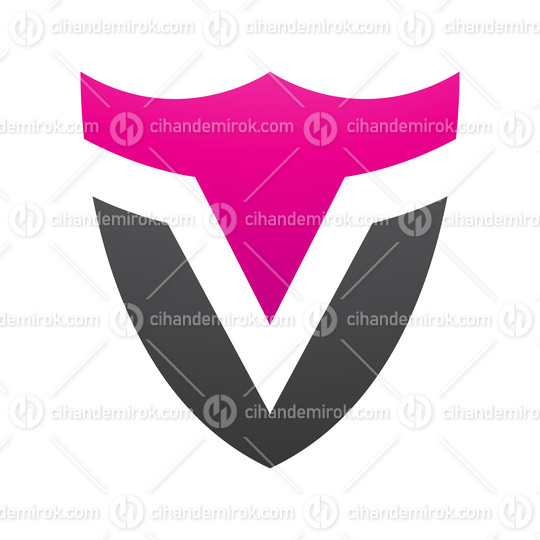 Magenta and Black Shield Shaped Letter V Icon