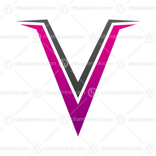 Magenta and Black Spiky Shaped Letter V Icon