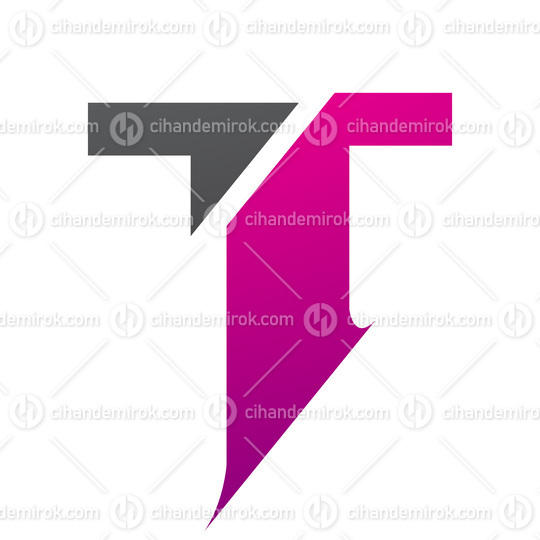 Magenta and Black Split Shaped Letter T Icon