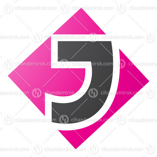 Magenta and Black Square Diamond Shaped Letter J Icon