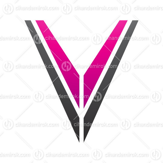 Magenta and Black Striped Shaped Letter V Icon