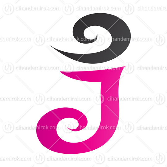 Magenta and Black Swirl Shaped Letter J Icon