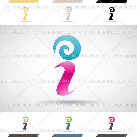Magenta and Blue Abstract Glossy Logo Icon of Letter I with a Swirly Dot 