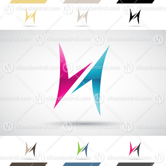 Magenta and Blue Abstract Glossy Logo Icon of Spiky Arrow Shaped Letter H