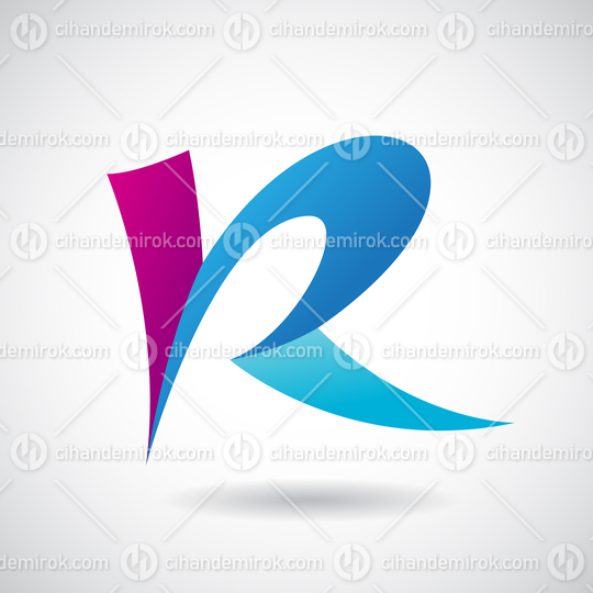 Magenta and Blue Curvy Lowercase Letter K or Uppercase Letter R