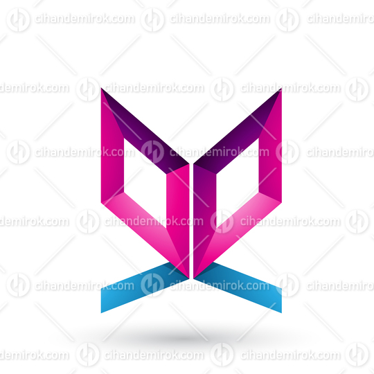 Magenta and Blue Double Sided Butterfly Like Letter E