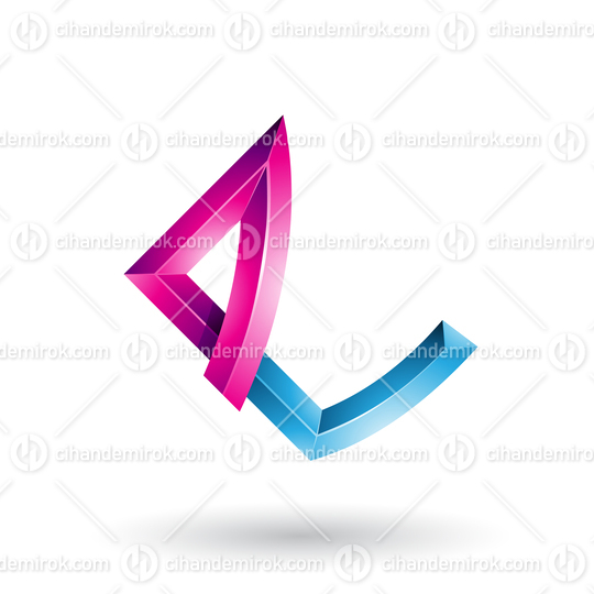 Magenta and Blue Embossed Letter E with Bended Joints