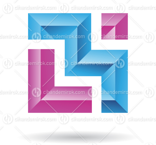 Magenta and Blue Embossed Square Letter M Abstract Logo Icon