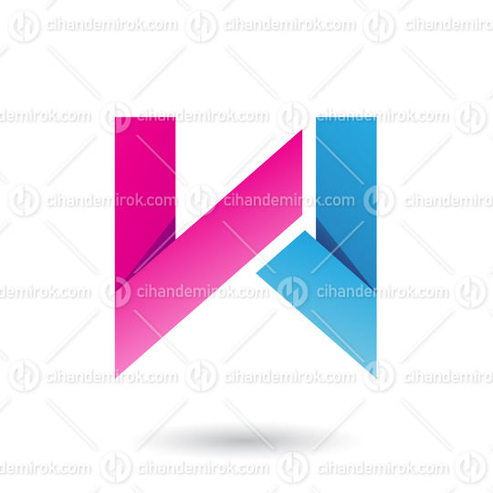 Magenta and Blue Folded Paper Letter W Vector Illustration