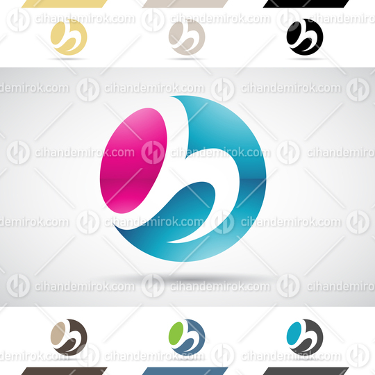 Magenta and Blue Glossy Abstract Logo Icon of Circle Letter H with Curvy Lines