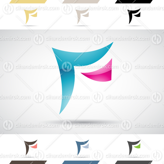 Magenta and Blue Glossy Abstract Logo Icon of Letter F with Curvy Spiky Lines