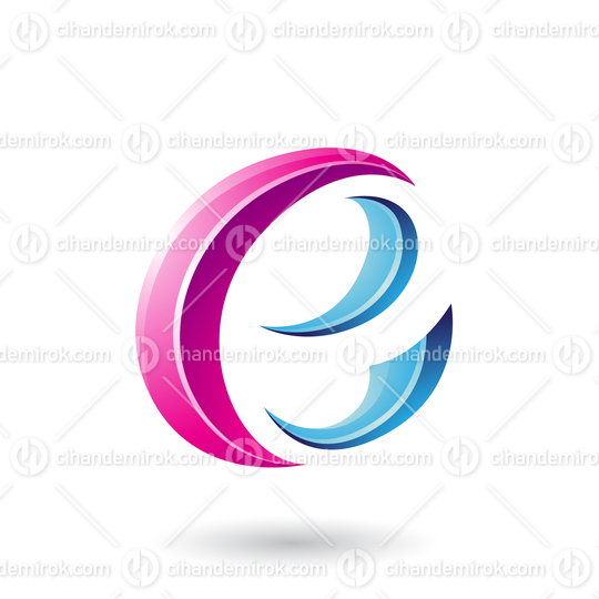 Magenta and Blue Glossy Crescent Shape Letter E