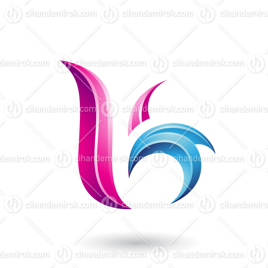Magenta and Blue Glossy Leaf Shaped Letter B or K