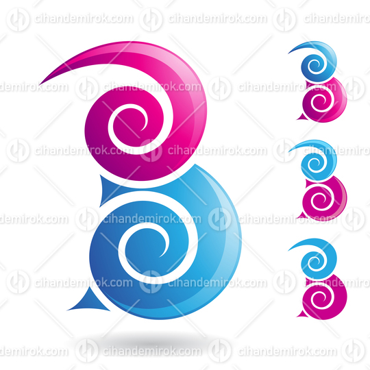 Magenta and Blue Glossy Puffy Swirly Spiky Letter B Icon