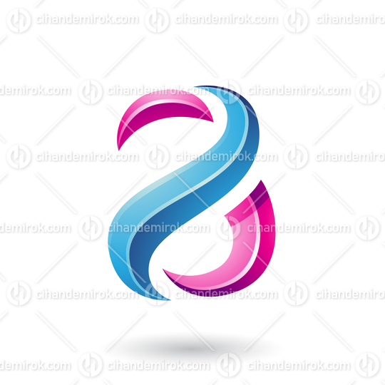 Magenta and Blue Glossy Snake Shaped Letter A Vector Illustration