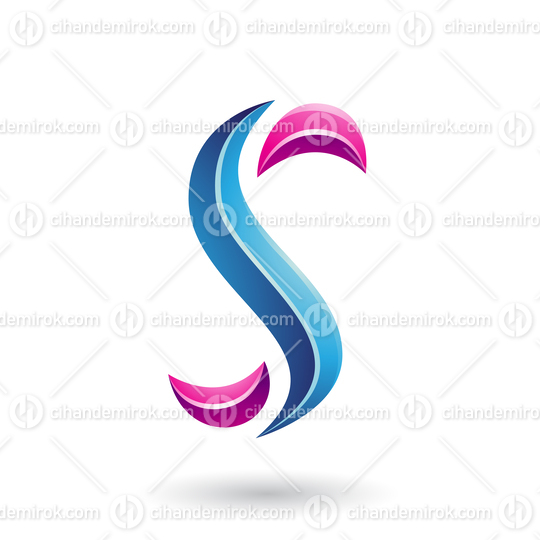 Magenta and Blue Glossy Snake Shaped Letter S Vector Illustration
