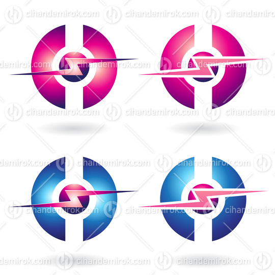 Magenta and Blue Horizontal Thunder Shapes with Split Circles