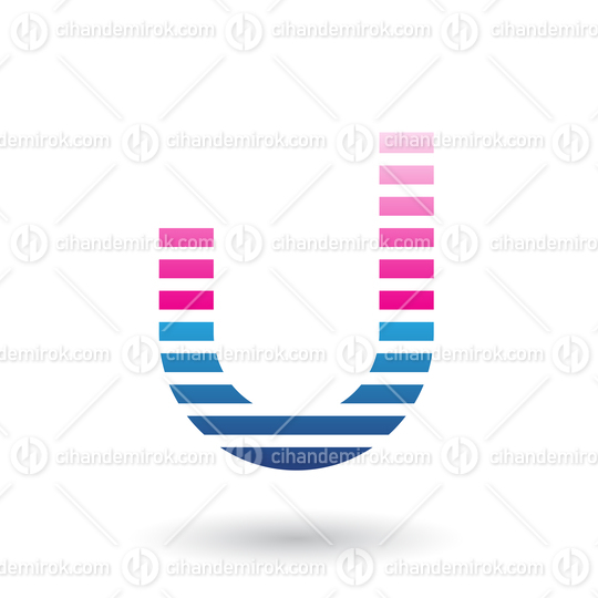 Magenta and Blue Letter U Icon with Horizontal Thin Stripes