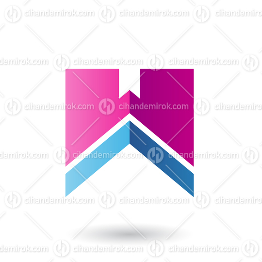 Magenta and Blue Letter W with a Thick Stripe Vector Illustration