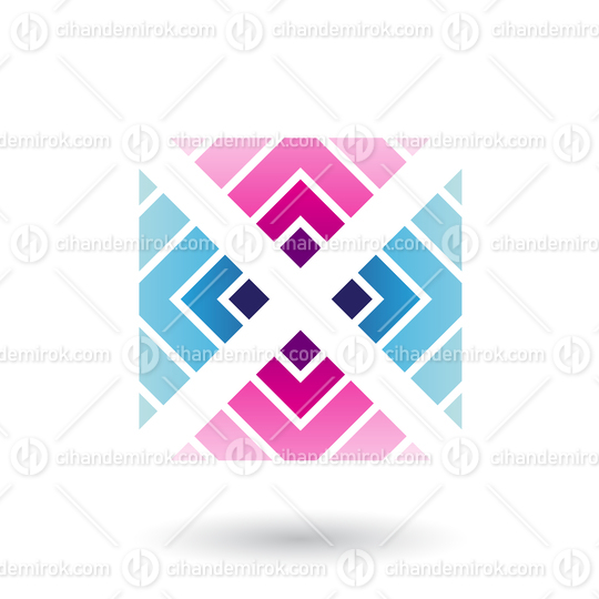 Magenta and Blue Letter X Icon with Square and Triangles