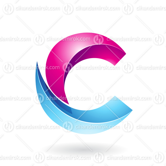 Magenta and Blue Shiny Melon Slice Shaped Letter C Icon