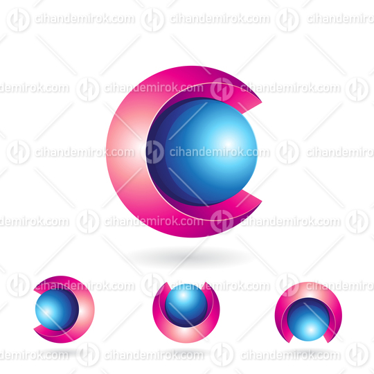 Magenta and Blue Spherical 3d Bold Two Piece Letter C Icon