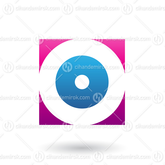 Magenta and Blue Square Icon of a Thick Letter O