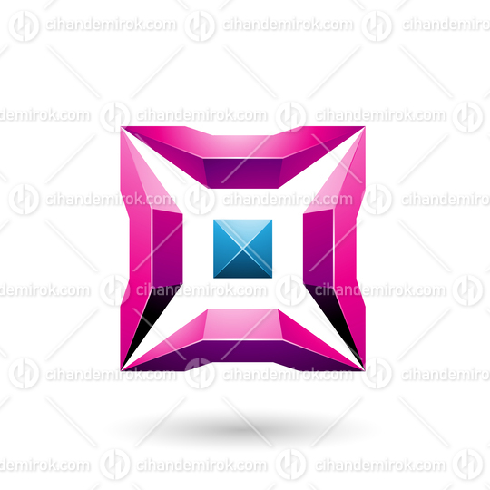 Magenta and Blue Square with 3d Glossy Pieces Vector Illustration