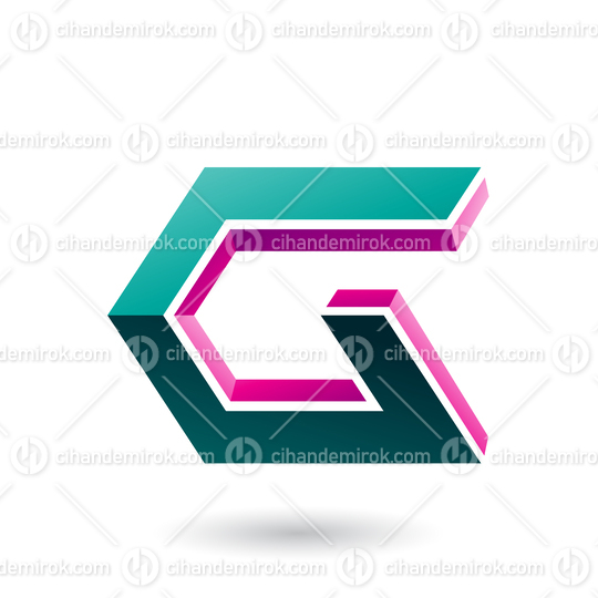 Magenta and Green 3d Angled Icon for Letter G Vector Illustration