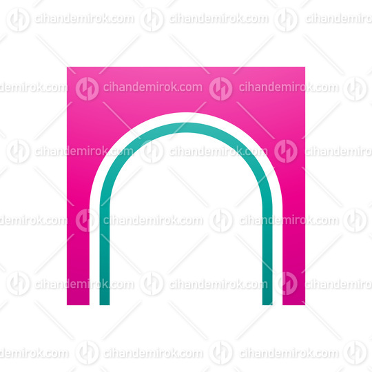 Magenta and Green Arch Shaped Letter N Icon