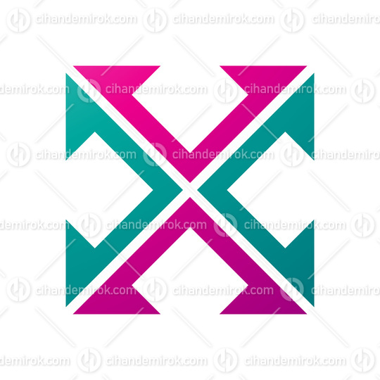 Magenta and Green Arrow Square Shaped Letter X Icon