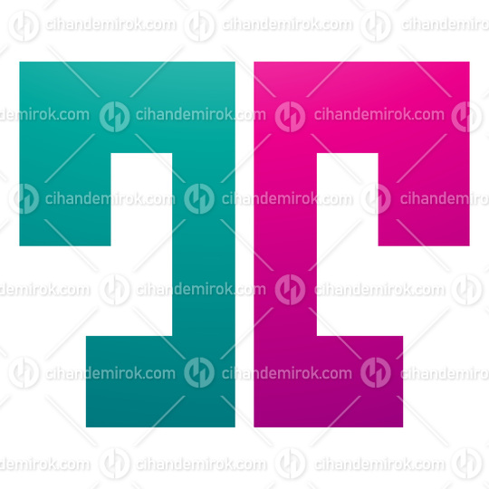 Magenta and Green Bold Split Shaped Letter T Icon