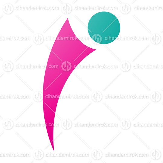 Magenta and Green Bowing Person Shaped Letter I Icon